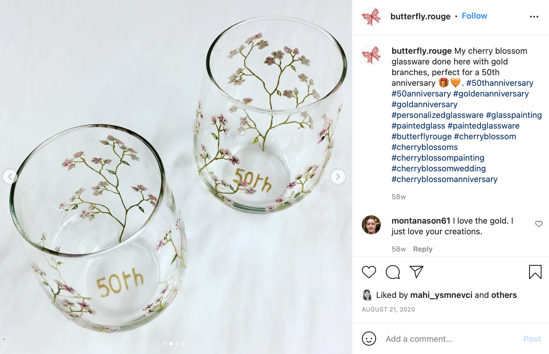 cherry blossom glassware for 50th anniversary gift