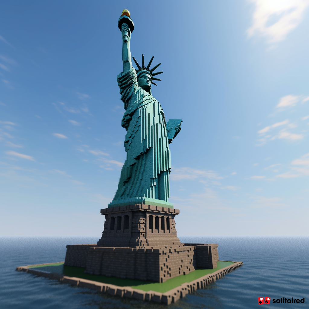 A statue of liberty in the water

Description automatically generated