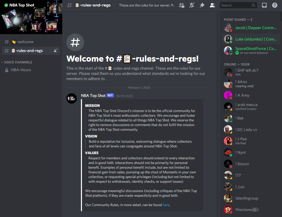 NBA Top Shot Discord community