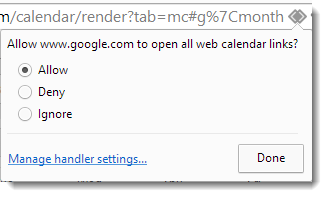 Select list of options to allow Google mail to calendar links