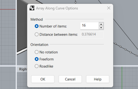 Toggling the arraycrv setting for stairs in Rhino