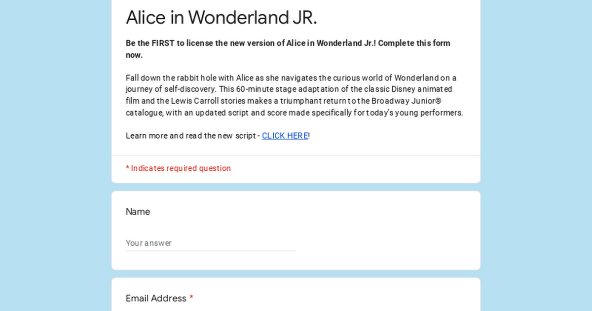 Disney's Alice in Wonderland JR. Returns to Licensing!