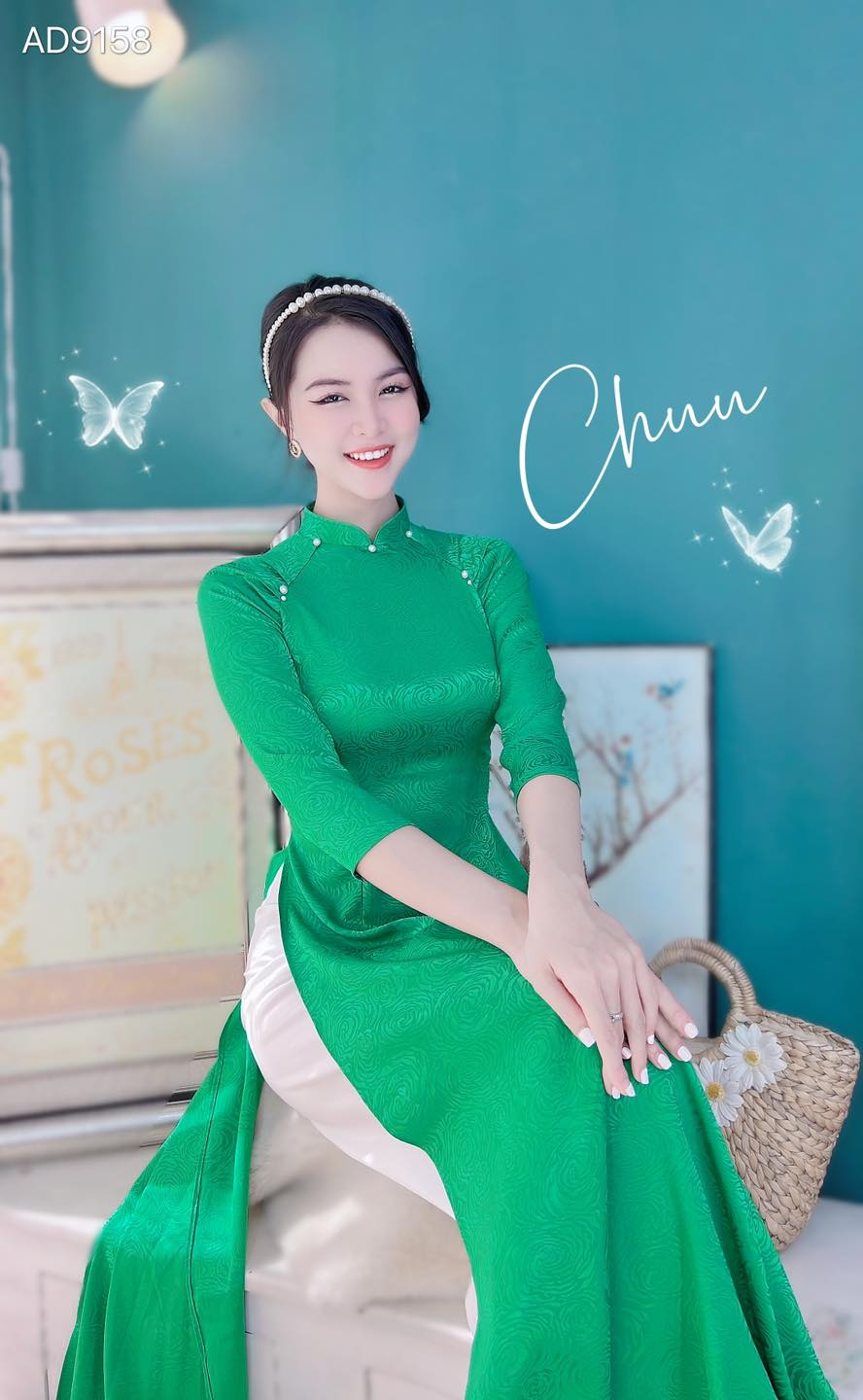 Áo Dài Gấm Raplan Tay Nhún AD9158