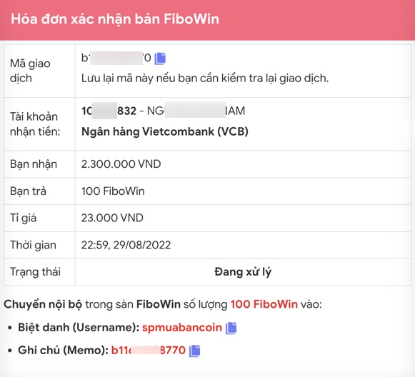 Kiểm tra đơn hàng bán FiboWin