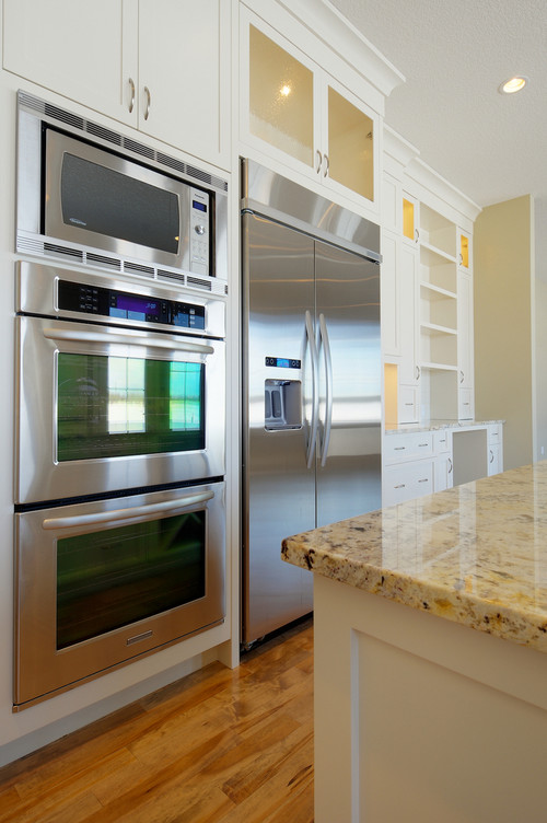 flush mounted wall oven installed in kitchen