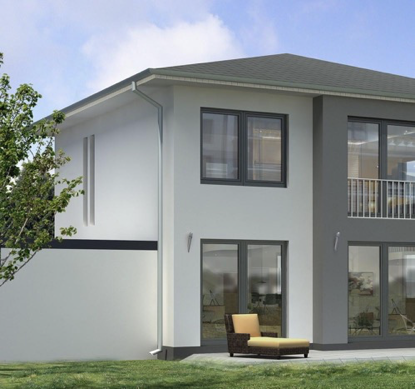 front facade and outdoor view of a nice new 2 story home with white and grey walls