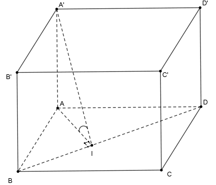 Cho khối hộp chữ nhật (ABCD.A'B'C'D'), biết (AB = a), (AA' = frac{{3a}}{2}) và góc giữa 2 mặt phẳng (left( {A'BD} right))và (left( {ABCD} right)) bằng ({60^0}). Thể tích của khối hộp chữ nhật bằng 1