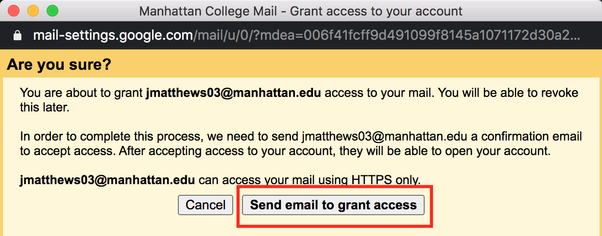 send email to grant access button