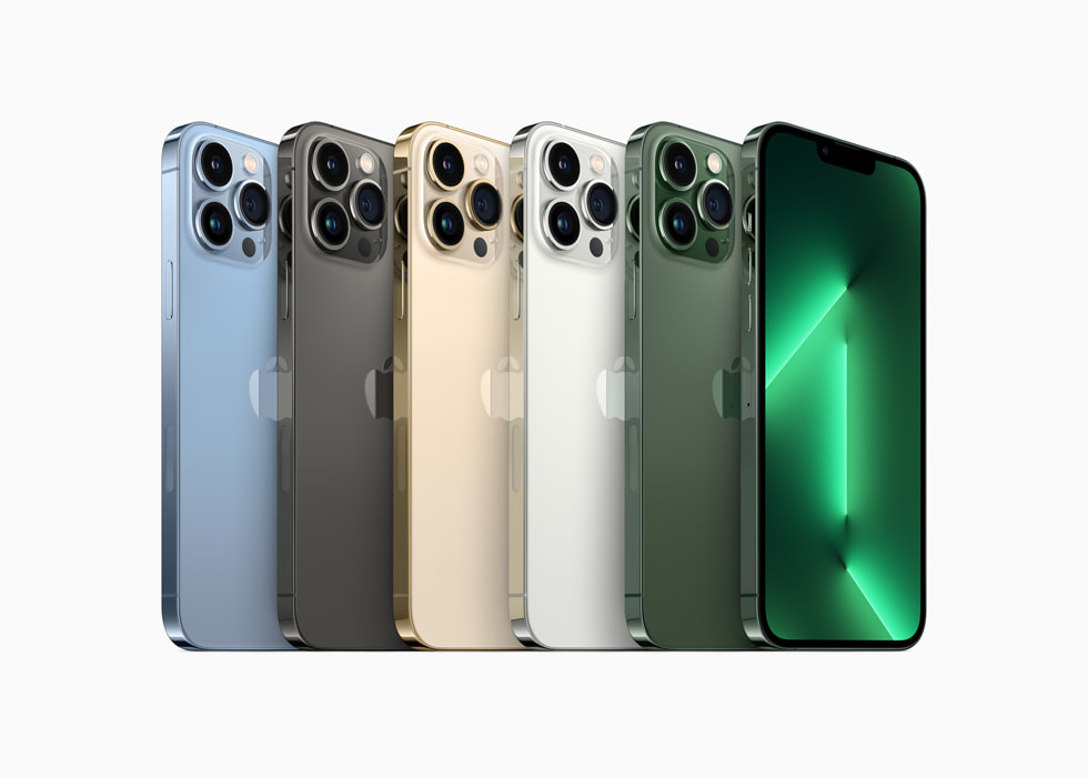 This image shows the iPhone 13 Pro in all the colors.