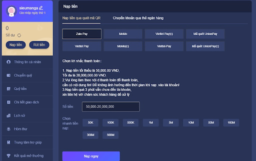 Rút tiền nhanh chóng khi tham gia game