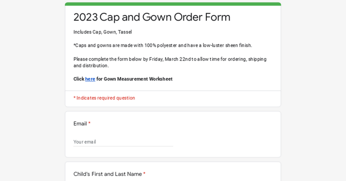 2023 Cap and Gown Order Form