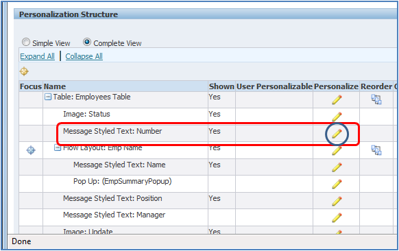 Personalizing column names in a table OAF