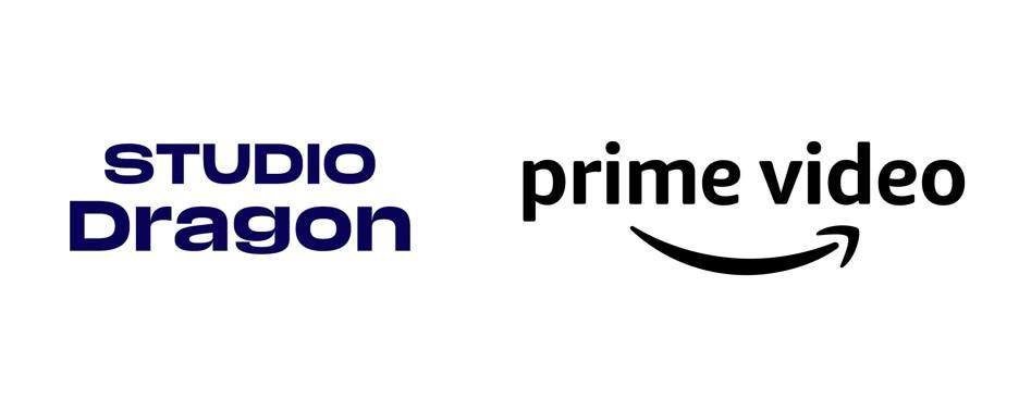 Studio Dragon text logo (left) and Amazon Prime Video logo (right)