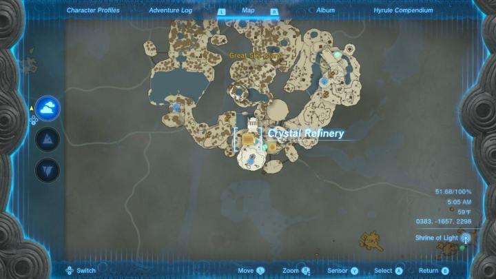 A Legend of Zelda: Tears of the Kingdom map shows Great Sky Island.