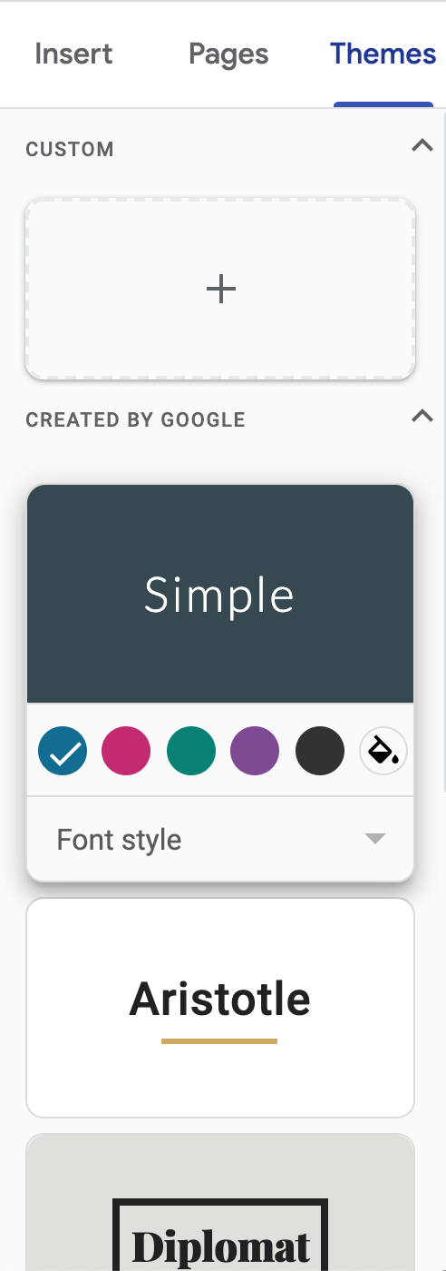 How to Make a Website for Free on Google Sites: Step 7 choose and add a theme