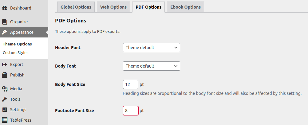 Footnote Font Size PDF export option