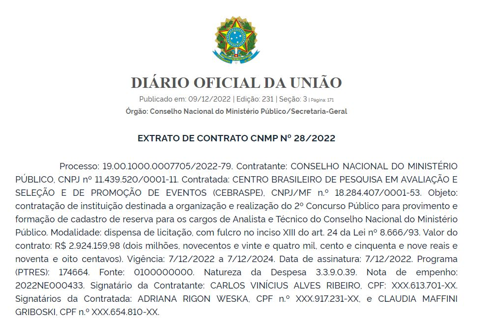 Concurso CNMP: Extrato publicado!