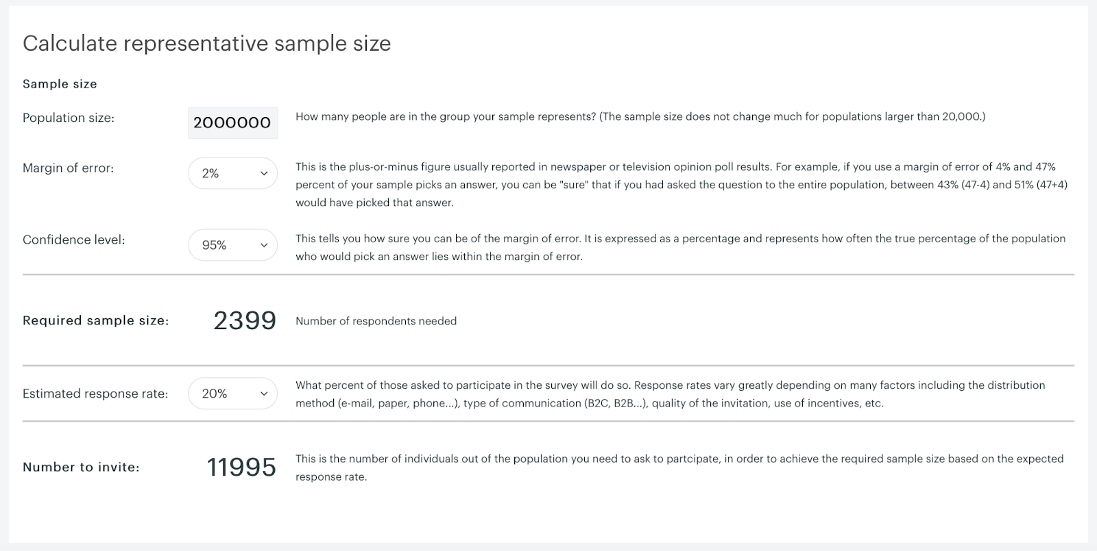 image of a sample size calculator for B2B SaaS customer research