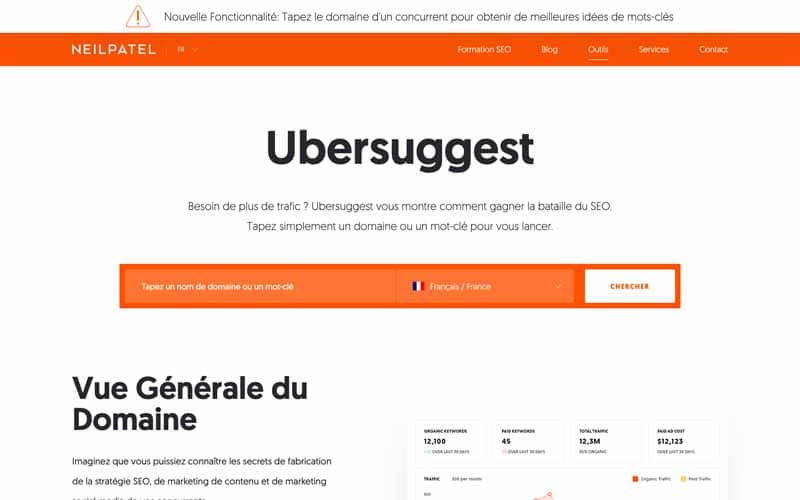 Page Accueil Ubersuggest