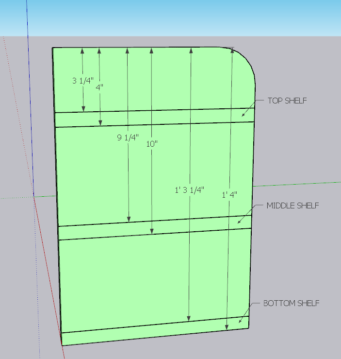 Side panel guide for cordless tool shelf