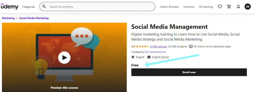 free social media  management course on udemy