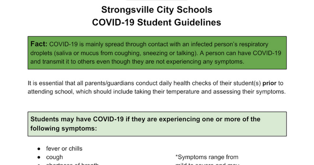  COVID - 19 Student Guidelines