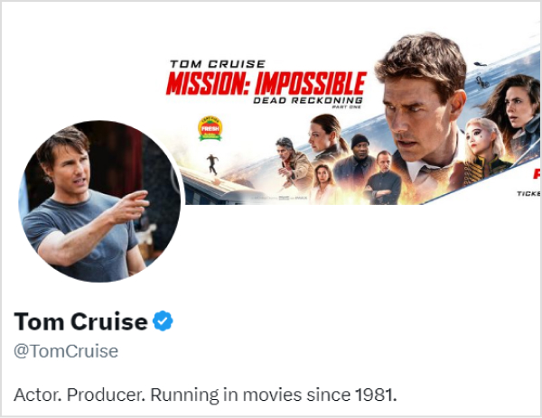 Twitter bio idea- share your occupation-Tom Cruise- example