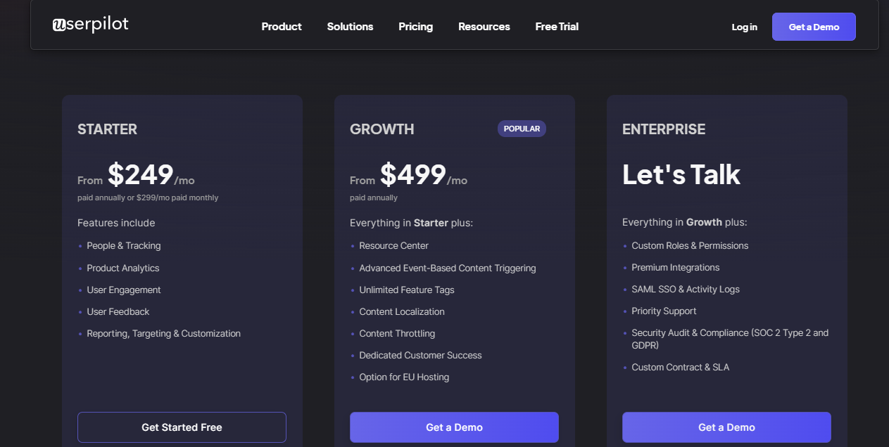 Screenshot of Userpilot pricing page