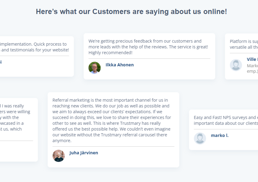 testimonial carousel on landing page
