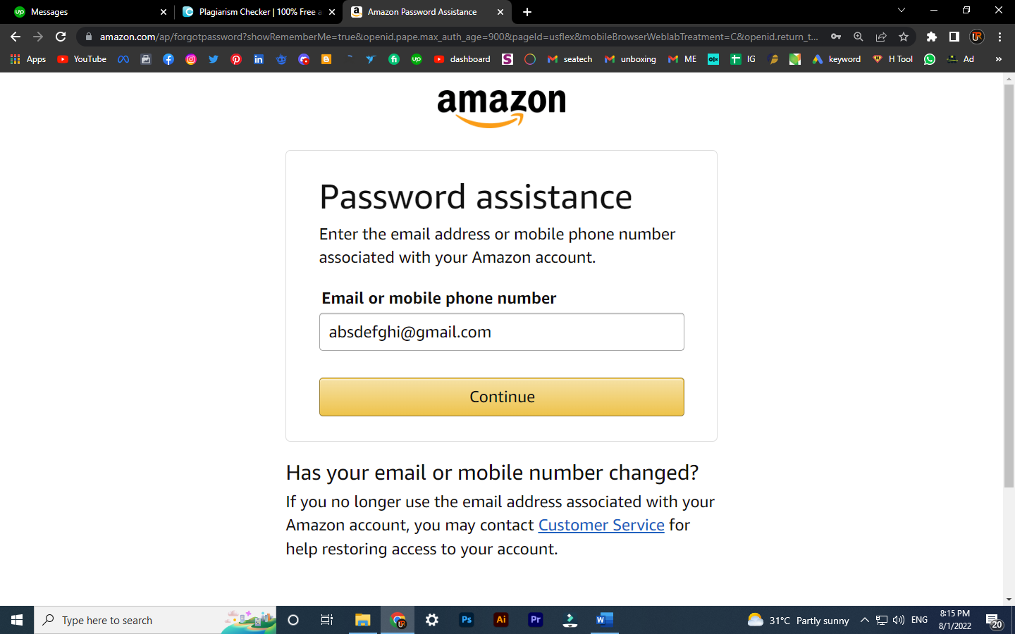 Then enter the email that you used while creating our amazon account.