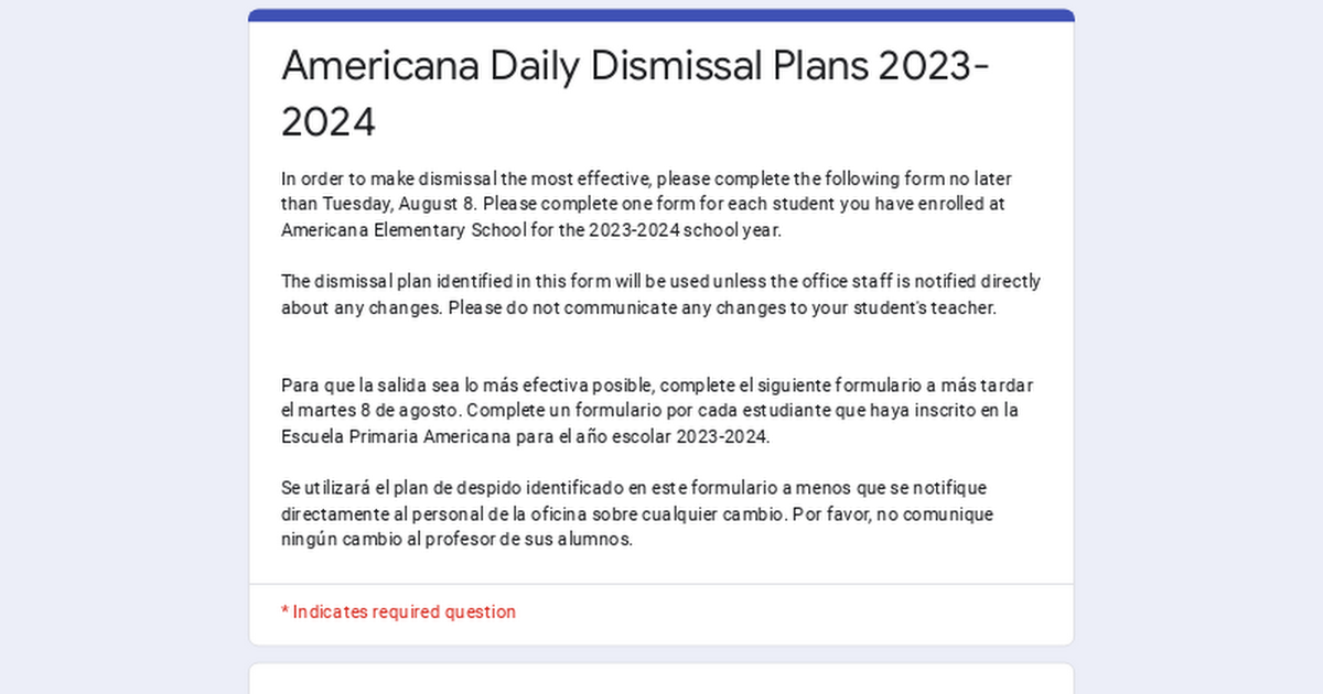 Americana Daily Dismissal Plans 2023-2024