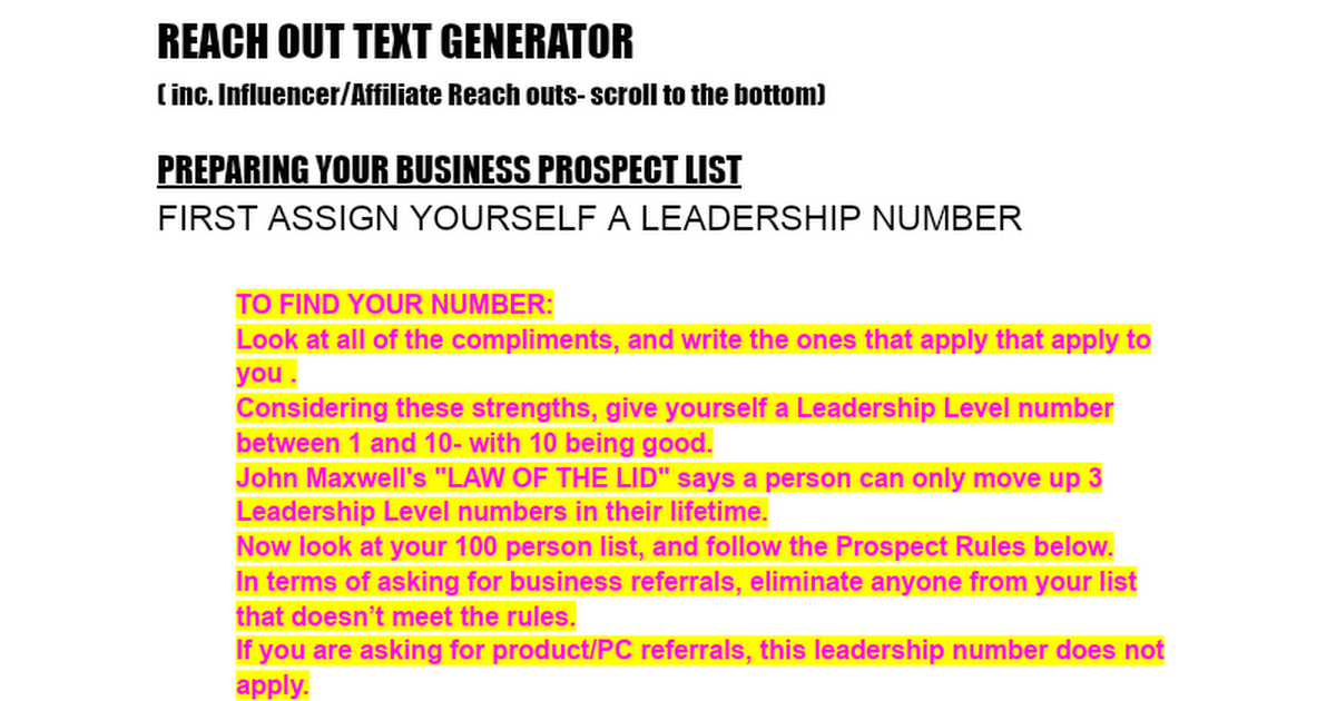 REACH OUT TEXT GENERATOR