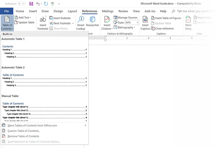 How to Create Table of Contents in Word