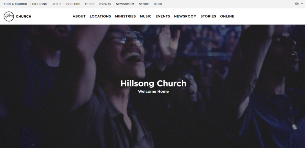 Página inicial do site da igreja Hillsong Church