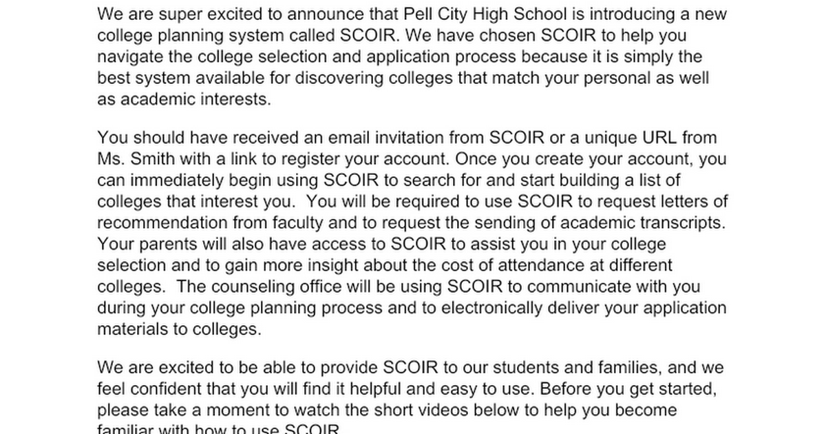 Introduction to Scoir Letter