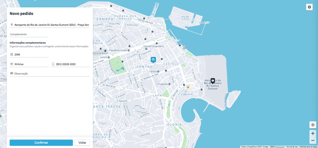 Mapa do Rio de Janeiro na plataforma de entregas da machine
