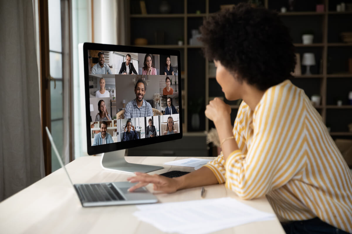 Return to work: person participating in a virtual meeting