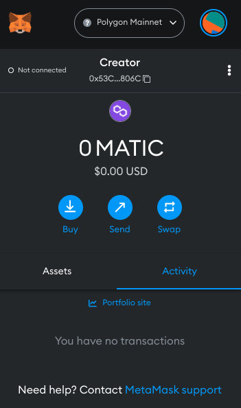 Metamask wallet display