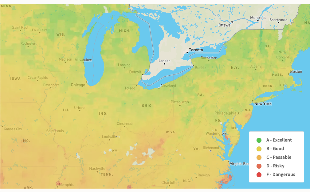 Example of Lucid Grades from Lucidhome.co visualized across the Northeast and Midwest of the United States.