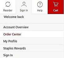 Within 30 minutes of placing the order, visit Staples.com and login to your account and go to “Order Center” in the top right navigation.