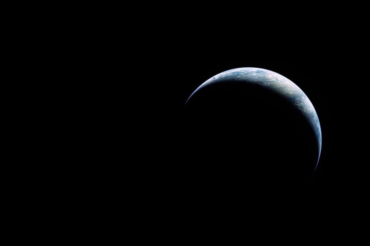  The last ever full photograph of Earth taken from space is this sliver of the marble we call home. As Ord quotes Eugene Cernan, the astronaut aboard Apollo 17 on December 17, 1972, “You can see from pole to pole and across oceans and continents and you can watch it turn and there’s no strings holding it up, and it’s moving in a blackness that is almost beyond conception.” (Image: NASA, Toby Ord, Oxford University)