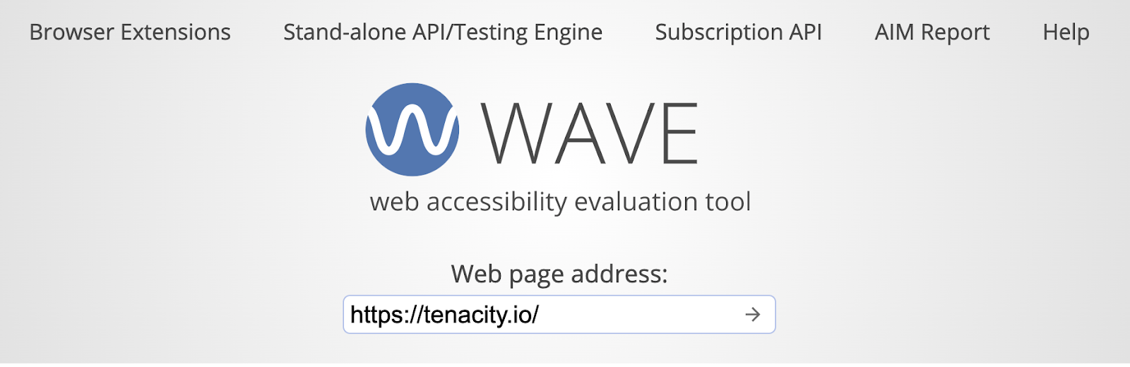 A screen capture of the WAVE (web accessibility evaluation tool) website accessibility tool search bar.