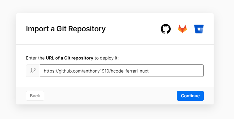 Opção para adicionar o repositório do GitHub na Vercel