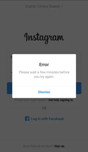 generic error message by Instagram