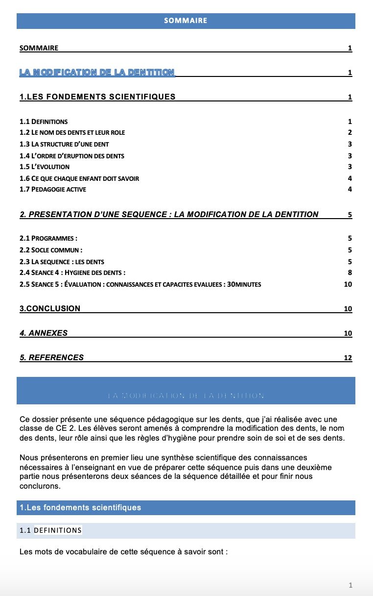 Fiche - Exemple de dossier N°5 : "Les dents"