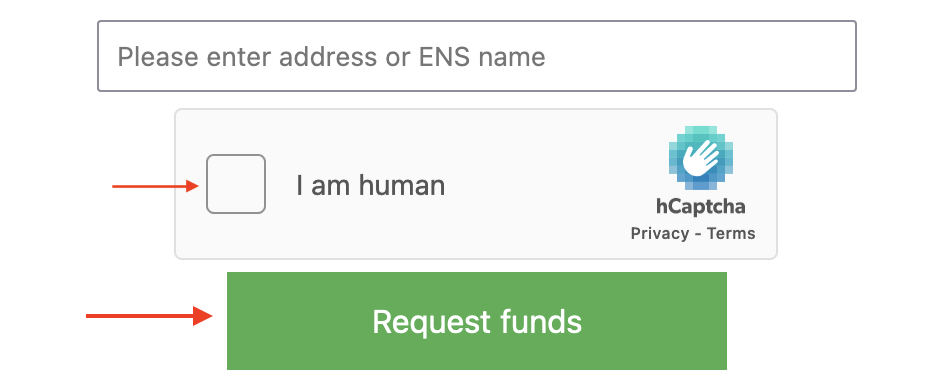 captcha checkbox and the request funds button