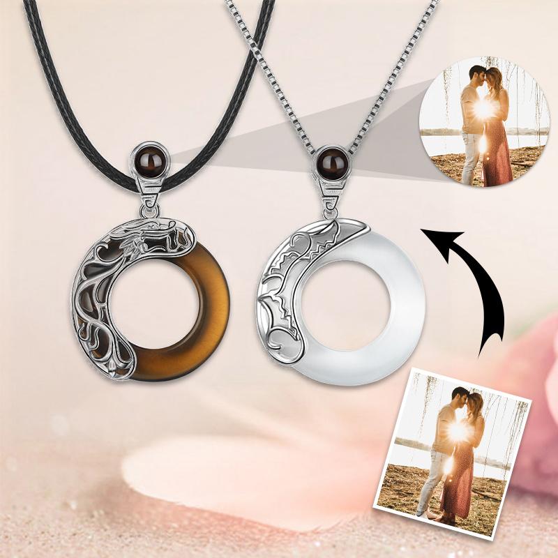 Jade Circle Matching Custom Projection Photo Necklace Couple Necklace