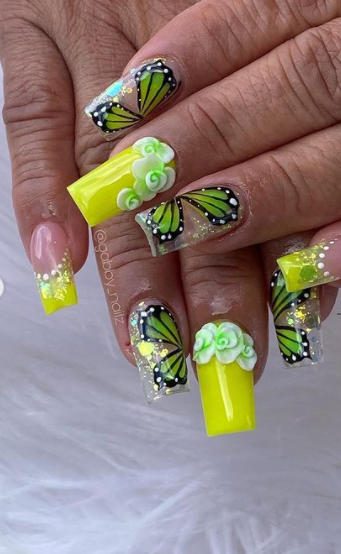 Positive Neon Wings Butterfly Nail Design