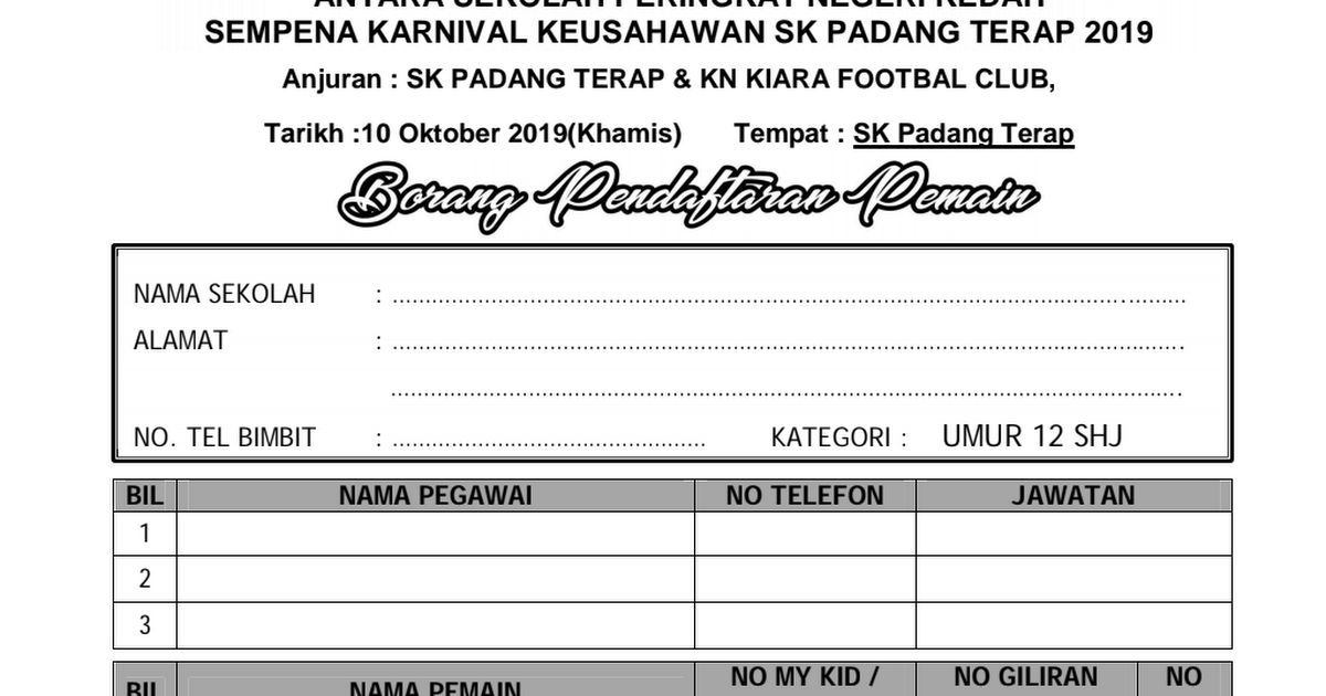 Borang Pendaftaran Bola Pasca Upsr 2019 Pdf Google Drive