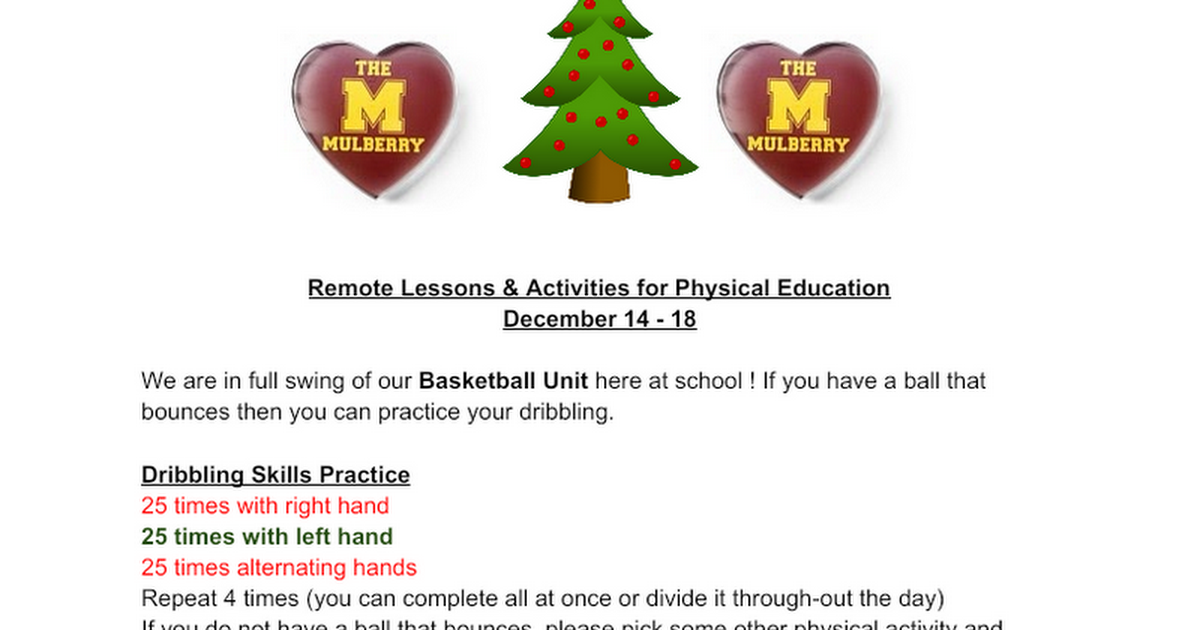 Remote Lessons & Activities for Physical Education -12/14/20